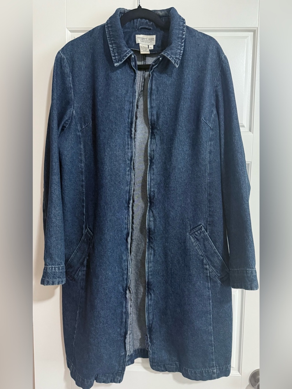 Newport News Vintage Indigo 100% Cotton Denim Zip-Front Oversized Coat